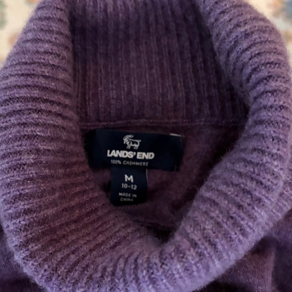Lands’ End 100% Cashmere Turtleneck Sweater Medium Purple Heather - Picture 2 of 4
